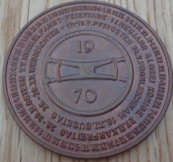 Porsche Calendarcoin "Auto-Union Rennwagen Typ 22" 1970 brass (6774)